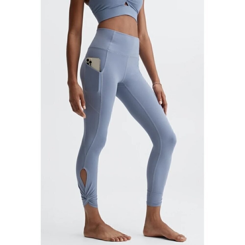 Fabletics Blue Oasis PureLuxe High Waisted Twist 7/8 Athletic Leggings XS